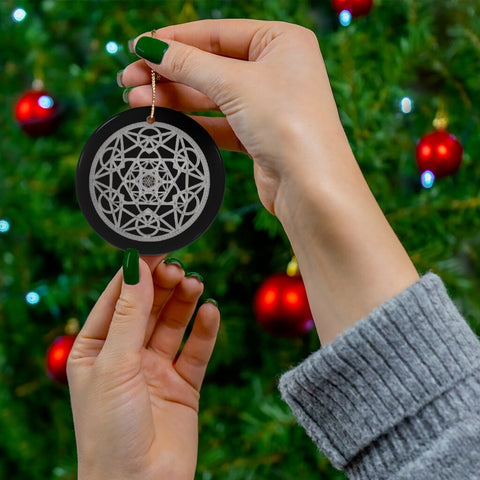 Ceramic Metatron Cube Silver/Gold Sacred Geometry Ornament,Gift for Birthday/Christmas/Meditation/Housewarming/Graduation/Yoga