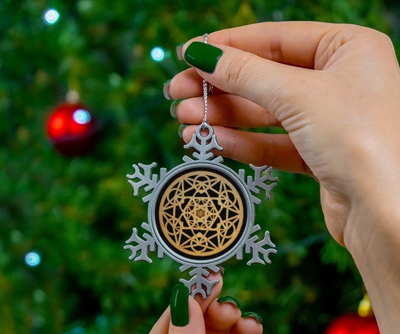 Snowflake Pewter Metatron Cube Silver/Gold Sacred Geometry Ornament,Gift for Birthday/Christmas/Meditation/Housewarming/Graduation/Yoga