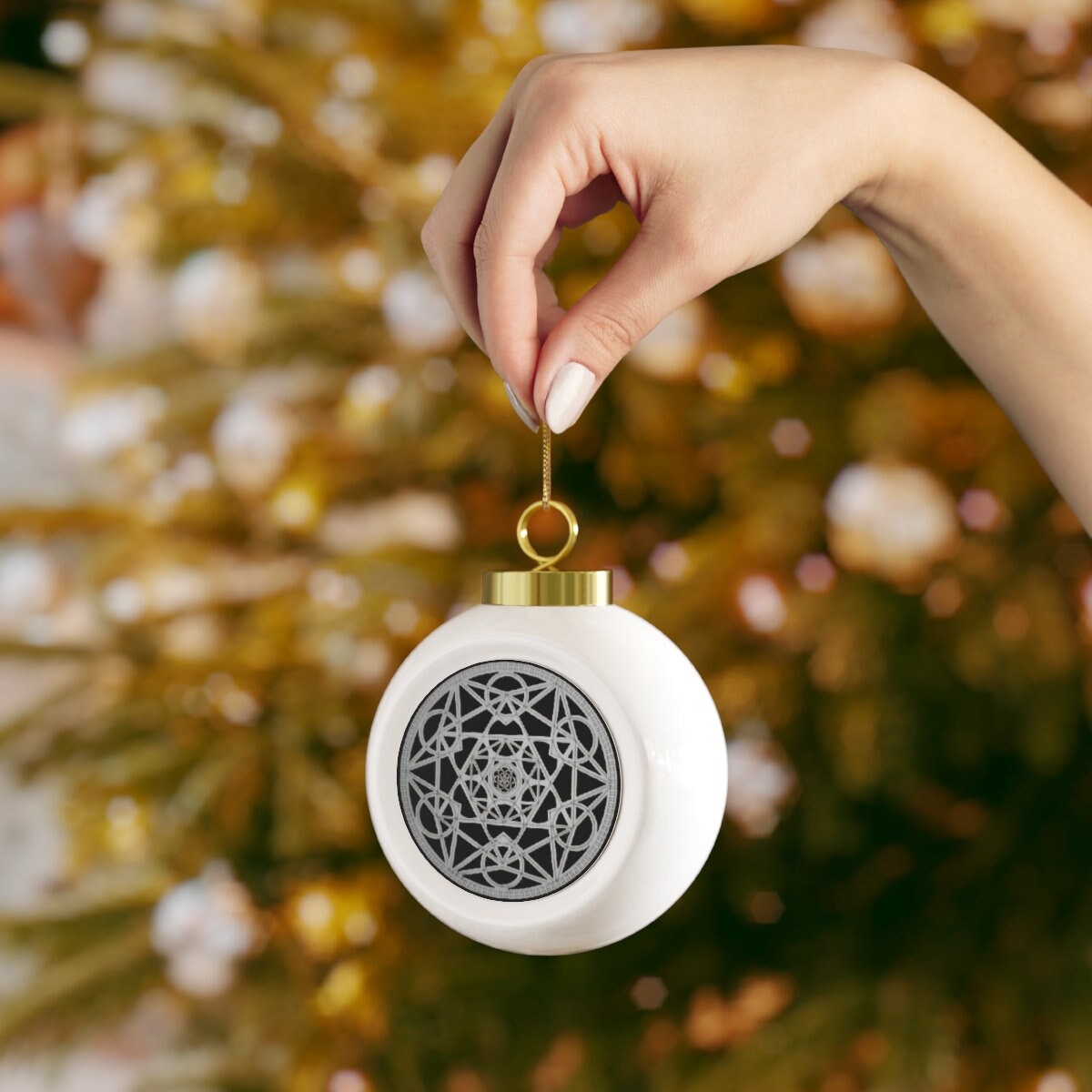 Christmas Ball Metatron Cube Silver/Gold Sacred Geometry Ornament,Gift for Birthday/Christmas/Meditation/Housewarming/Graduation/Yoga