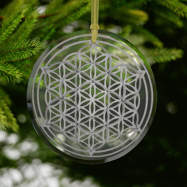 Glass Flower of Life Silver/Gold  Sacred Geometry Ornament, Gift for Birthday/Christmas/Meditation/Housewarming/Anniversary/Graduation/Yoga