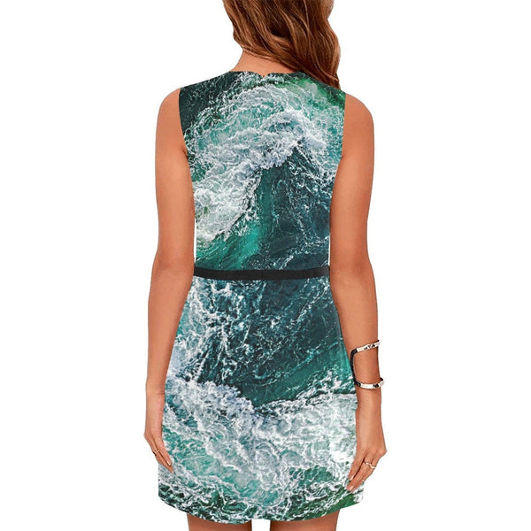 Oceani Waves Midi Zipup Dress,Casual Formal,Gifts For Her/Mom/Anniversary/Wife/Girlfriend/Aunt,Birthday,Valentines/Thanksgiving/Halloween