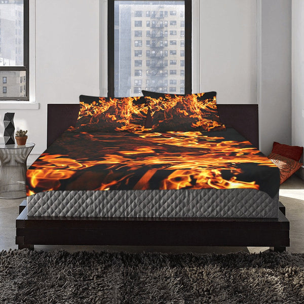 Fire Flames Printed 3pc Bedding Set,King/Queen/Twin Duvet Cover+pillow shams,Gift for Housewarming/Anniversary/Ocean Lovers/Birthday/Grad