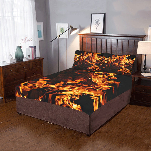 Fire Flames Printed 3pc Bedding Set,King/Queen/Twin Duvet Cover+pillow shams,Gift for Housewarming/Anniversary/Ocean Lovers/Birthday/Grad