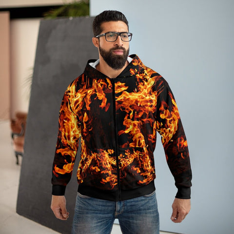 Adult Zip Hoodie Fire Flames,Gift for Christmas/Thanksgiving/Birthday/Graduation/Halloween/Housewarming/New Year/Anniversary/Biker Jacket