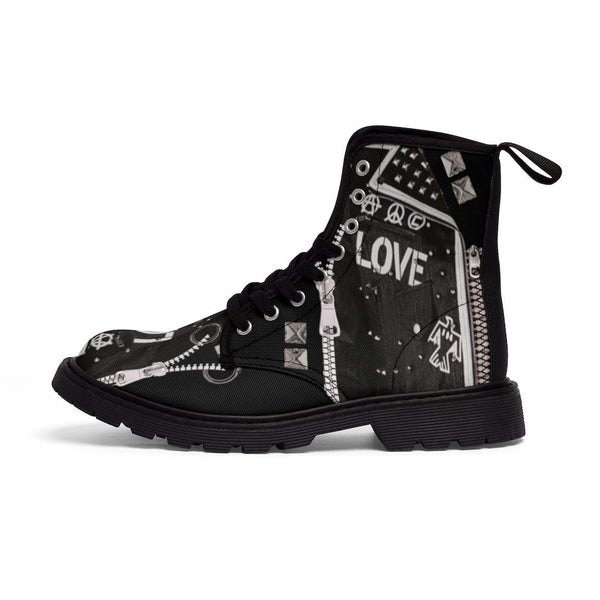 Biker Love Notes Studs Zips Canvas Boots,Casual Hiking/Walking Boots,Christmas/Thanksgiving/Birthday/His/Hers/Couple/Anniversary/Graduation