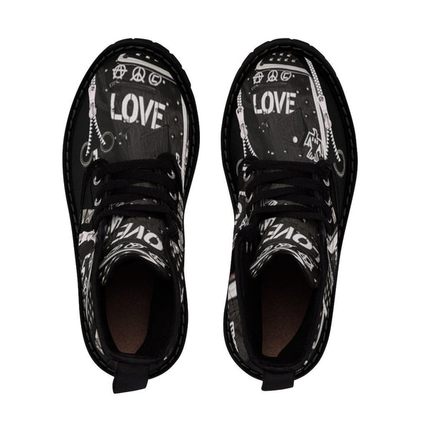Biker Love Notes Studs Zips Canvas Boots,Casual Hiking/Walking Boots,Christmas/Thanksgiving/Birthday/His/Hers/Couple/Anniversary/Graduation