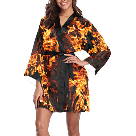 Fire flames LgSleeve Kimono Casual bathrobe,sleepwear,halloween,partywear,Gift For Her/Girlfriend/Aunt/Mom/Birthday/Valentine/Graduation