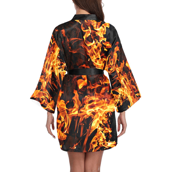 Fire flames LgSleeve Kimono Casual bathrobe,sleepwear,halloween,partywear,Gift For Her/Girlfriend/Aunt/Mom/Birthday/Valentine/Graduation