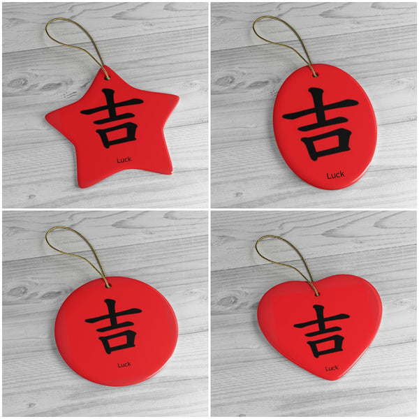 Good Fortune Chinese symbol Ceramic Ornament,Christmas/Birthday/New Year/Thanksgiving gift,good fortune,love,double happiness,luck,longevity