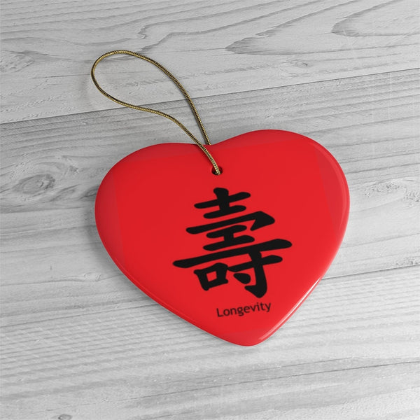Longevity Chinese symbol Ceramic Ornament,Christmas/Birthday/New Year/Thanksgiving gift,good fortune,love,double happiness,luck,longevity