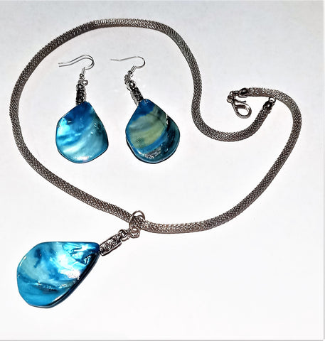 Handmade Aqua tone 3pc Jewelry Set,Drop Earrings + pendant,Gift for Birthday/Mom/Aunt/girlfriend/Christmas/Graduation/Thanksgiving