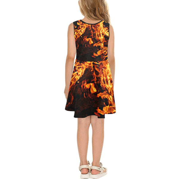 Fire flames Youth Girls Sun Dress,Casual Athletic,Gift For Her/Mom/Anniversary/Wife/Gf/Aunt/Birthday,Valentine/Thanksgiving/Halloween/Grad