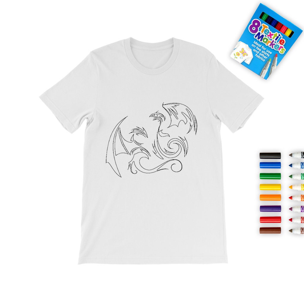 Lucky Dragon & Phoenix Coloring T-Shirt,Kid/Adult,Gift for Christmas/Birthday/Anniversary/Back To School/Teacher/Thanksgiving/Creative Kids