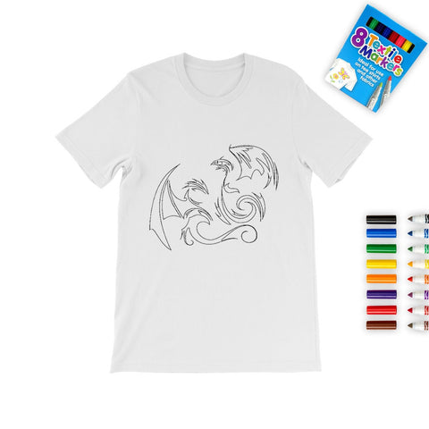Lucky Dragon & Phoenix Coloring T-Shirt,Kid/Adult,Gift for Christmas/Birthday/Anniversary/Back To School/Teacher/Thanksgiving/Creative Kids