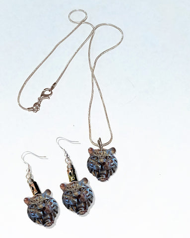 Handmade Resin 3pc Tiger Pendant Earring Set,Tiger Jewelry Gift for Birthday/Mom/Aunt/girlfriend/Christmas/Graduation/Thanksgiving/2022Tiger