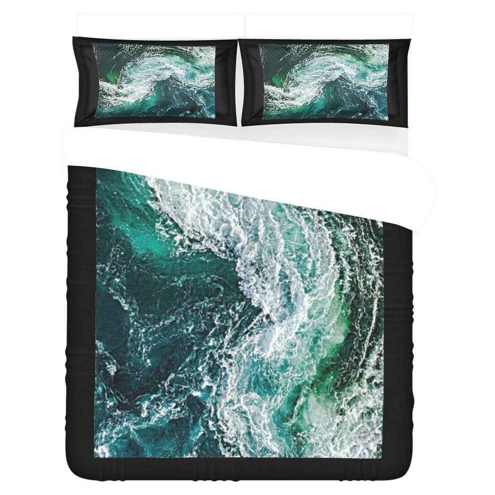 Ocean Waves Printed 3pc Bedding Set,King/Queen/Twin Duvet Cover+pillow shams,Gift for Housewarming/Anniversary/Ocean Lovers/Birthday/Grad