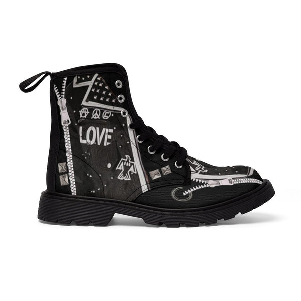 Biker Love Notes Studs Zips Canvas Boots,Casual Hiking/Walking Boots,Christmas/Thanksgiving/Birthday/His/Hers/Couple/Anniversary/Graduation