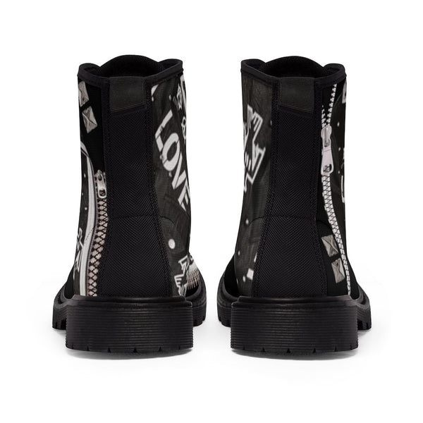 Biker Love Notes Studs Zips Canvas Boots,Casual Hiking/Walking Boots,Christmas/Thanksgiving/Birthday/His/Hers/Couple/Anniversary/Graduation