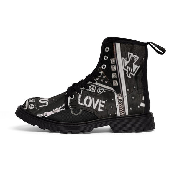 Biker Love Notes Studs Zips Canvas Boots,Casual Hiking/Walking Boots,Christmas/Thanksgiving/Birthday/His/Hers/Couple/Anniversary/Graduation