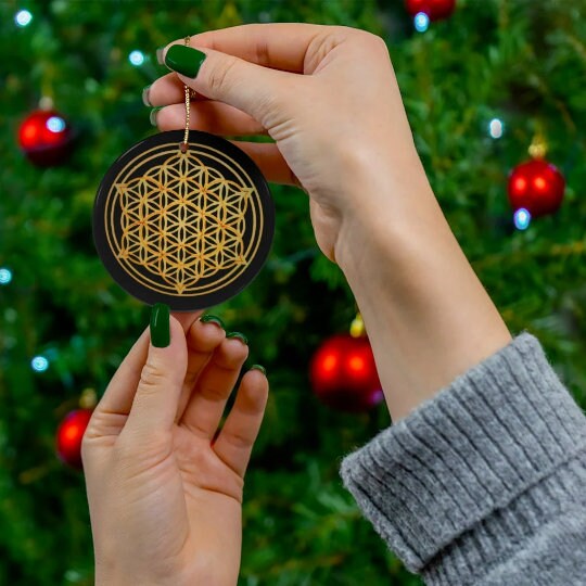 Ceramic Flower of Life Sacred Geometry Christmas Ornament, Gift for Birthday/Christmas/Meditation/Housewarming/Anniversary/Graduation/Yoga