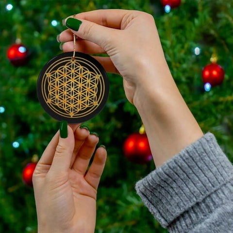 Ceramic Flower of Life Sacred Geometry Christmas Ornament, Gift for Birthday/Christmas/Meditation/Housewarming/Anniversary/Graduation/Yoga