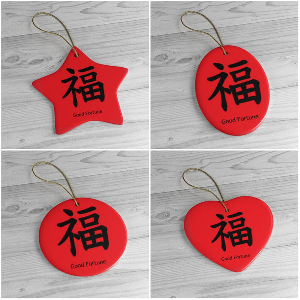 Good Fortune Chinese symbol Ceramic Ornament,Christmas/Birthday/New Year/Thanksgiving gift,good fortune,love,double happiness,luck,longevity