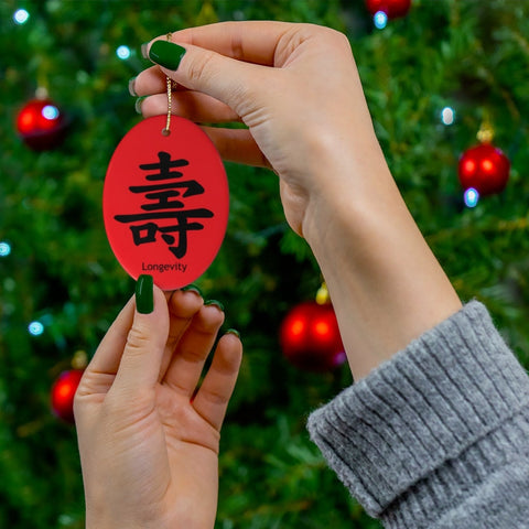 Longevity Chinese symbol Ceramic Ornament,Christmas/Birthday/New Year/Thanksgiving gift,good fortune,love,double happiness,luck,longevity