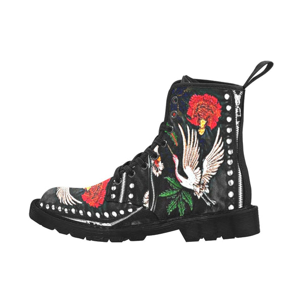 Flamingo & Flower Studs Zips Canvas Boots,Casual Hiking/Walking Boots,Christmas/Thanksgiving/Birthday/His/Hers/Couple/Anniversary/Graduation