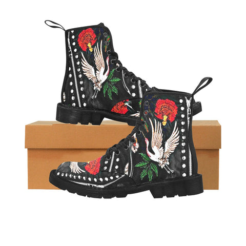 Flamingo & Flower Studs Zips Canvas Boots,Casual Hiking/Walking Boots,Christmas/Thanksgiving/Birthday/His/Hers/Couple/Anniversary/Graduation