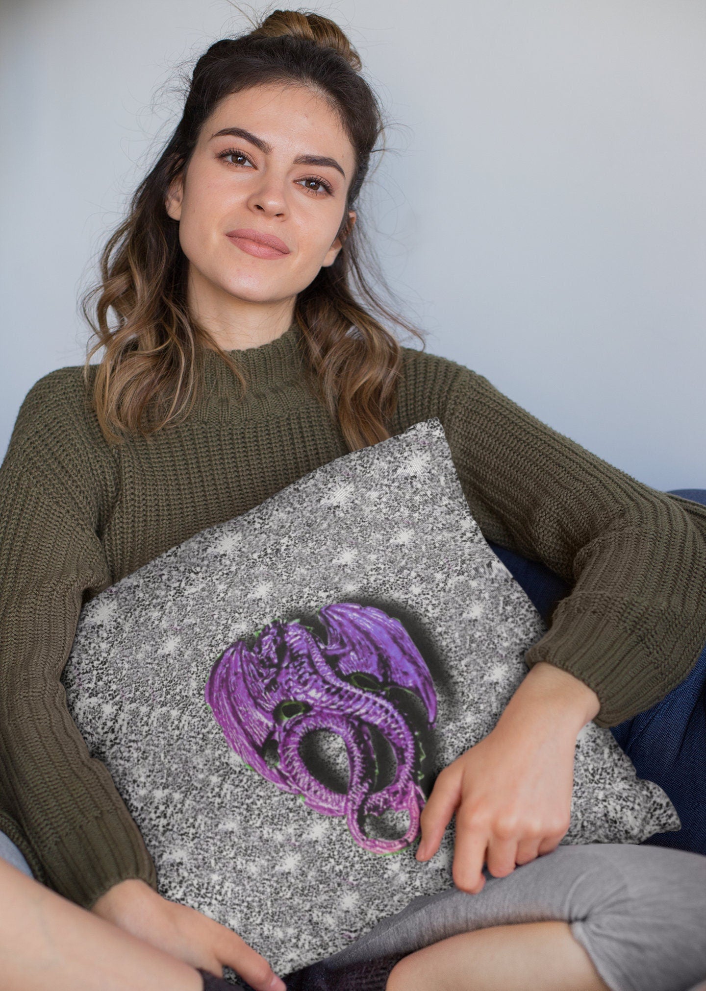 3D Silver Lucky Dragon Cushion Cover, Gift for Birthday/New Year/Housewarming/Graduation/Valentine/Wedding/Couple/Halloween,Dragon Lovers