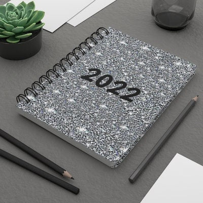 2022 Silver Sparkle Spiral Bound Journal with ruled lines,Gift for New Year/graduation/birthday/back2school/diary/Easter/Journal/notebook