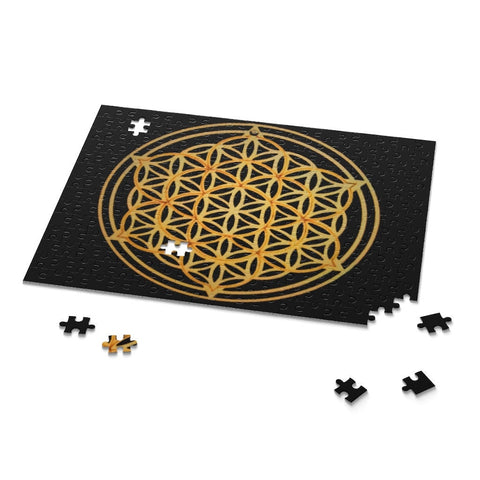 Gold-black Flower of Life Puzzle,sacred geometry shape,Gift for housewarming/Birthday/Mother day/easter/graduation/anniversary/retirement