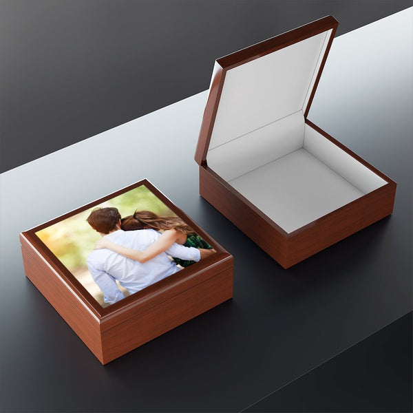 Personalized Pic/Msg Rubber Wood Jewelry Box,Valentines Gift for Wife/Girlfriend/Her/Him/Anniversary/Birthday/Promotion/Retirement/Graduates