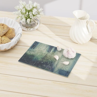 Raindrops Rectangle Glass Cutting Board,Cheese serving board.Gift for Valentines/Housewarming/Birthday/Anniversary/Graduation/Mothers Day