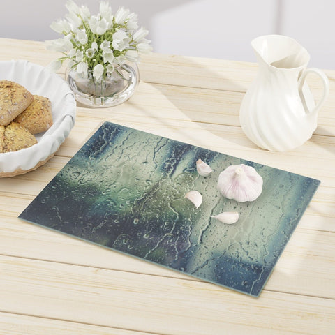 Raindrops Rectangle Glass Cutting Board,Cheese serving board.Gift for Valentines/Housewarming/Birthday/Anniversary/Graduation/Mothers Day