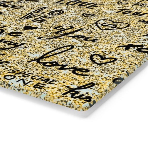 Gold Love Notes Rectangle Glass Cutting Board,Cheese board.Gift for Valentine/Housewarming/Birthday/Anniversary/Graduation/Mothers Day