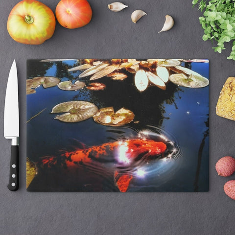 Lucky Koi Fish Glass Cutting/Chopping/Cheese Serving Board,Gift for Valentines/Housewarming/Birthday/Anniversary/Graduation/Mothers Day