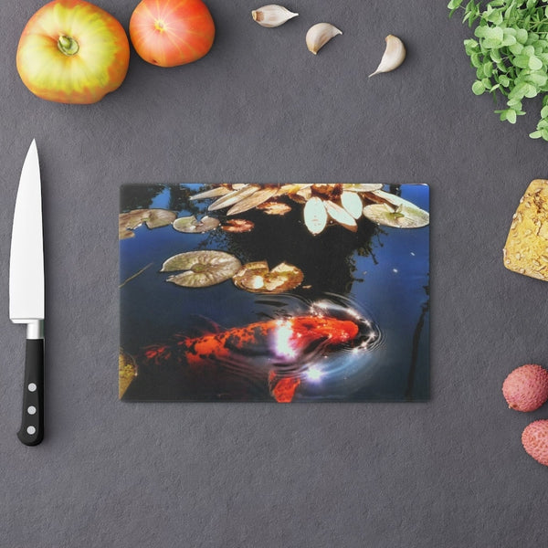 Lucky Koi Fish Glass Cutting/Chopping/Cheese Serving Board,Gift for Valentines/Housewarming/Birthday/Anniversary/Graduation/Mothers Day