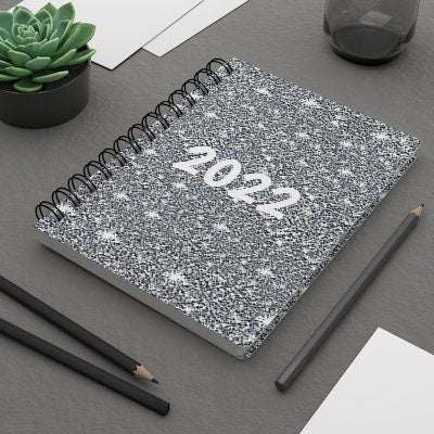 2022 Silver Sparkle Spiral Bound Journal with ruled lines,Gift for New Year/graduation/birthday/back2school/diary/Easter/Journal/notebook