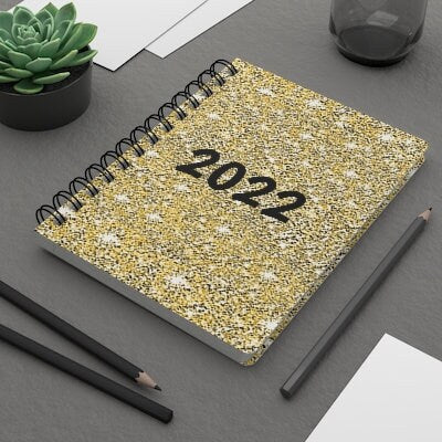 2022 Gold Sparkle Spiral Bound Journal with ruled lines,Gift for New Year/graduation/birthday/back2school/diary/Easter/Journal/notebook