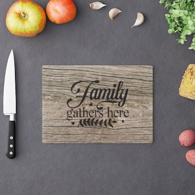 Family Driftwood look Glass Cutting/Cheese Board,Kitchen quote,Gift for Valentine/Housewarming/Birthday/Anniversary/Graduation/Mothers Day