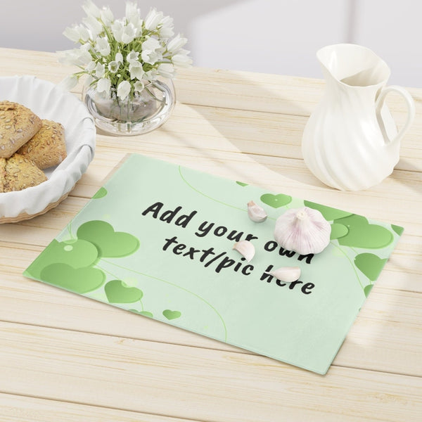 Green Hearts Rectangle Glass Cutting Board,Cheese serving board.Gift for Valentines/Housewarming/Birthday/Anniversary/Graduation/Mothers Day