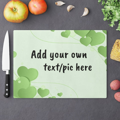 Green Hearts Rectangle Glass Cutting Board,Cheese serving board.Gift for Valentines/Housewarming/Birthday/Anniversary/Graduation/Mothers Day