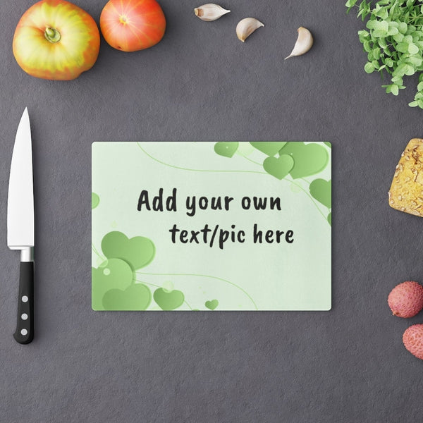 Green Hearts Rectangle Glass Cutting Board,Cheese serving board.Gift for Valentines/Housewarming/Birthday/Anniversary/Graduation/Mothers Day