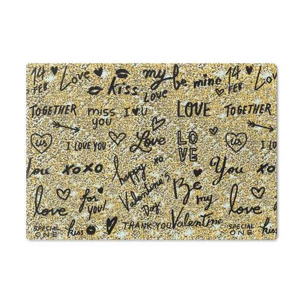 Gold Love Notes Rectangle Glass Cutting Board,Cheese board.Gift for Valentine/Housewarming/Birthday/Anniversary/Graduation/Mothers Day