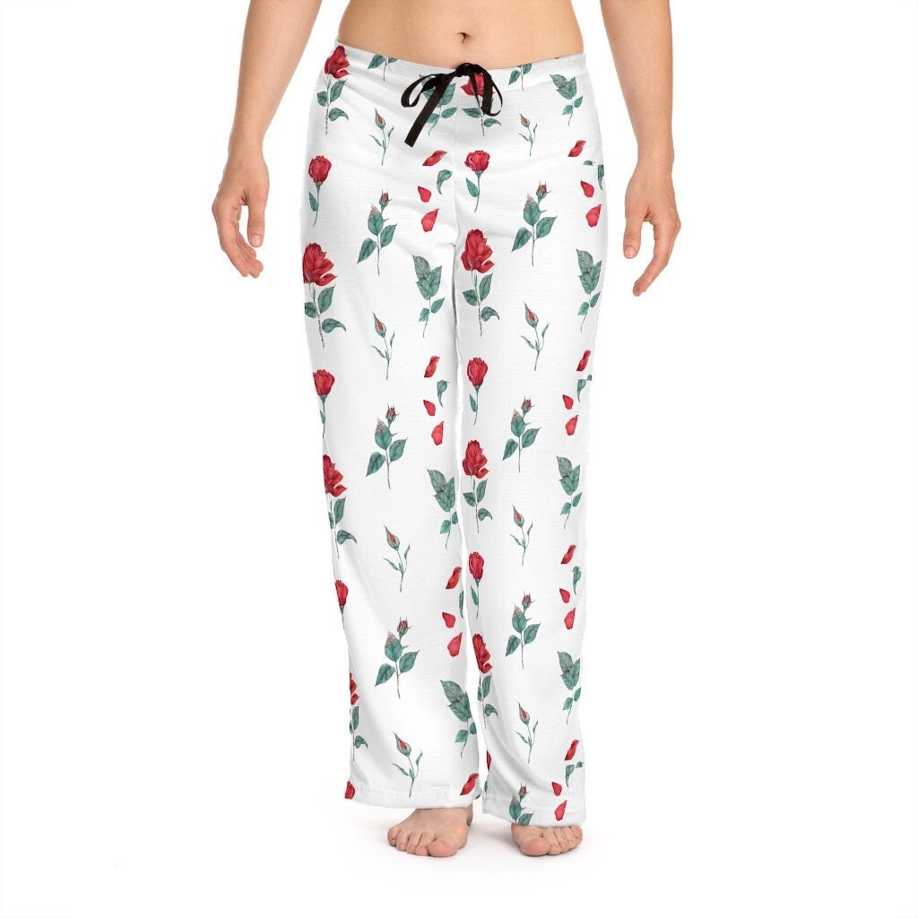White-Red Roses Unisex Pajama Lounge Yoga Sleep Pants,Gift for Valentines/Anniversary/Christmas/Birthday/Graduation/Housewarming/Wedding/