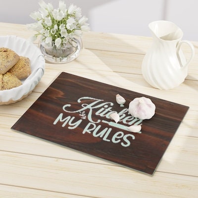 My K Rules Oakwd look Glass Cutting/Cheese Board,Kitchen quote,Gift for Valentine/Housewarming/Birthday/Anniversary/Graduation/Mothers Day