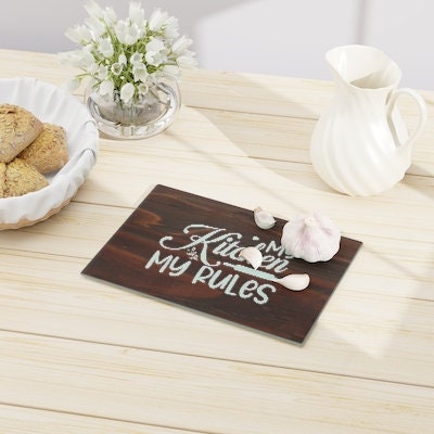 My K Rules Oakwd look Glass Cutting/Cheese Board,Kitchen quote,Gift for Valentine/Housewarming/Birthday/Anniversary/Graduation/Mothers Day