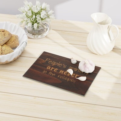 No Opinions Oak look Glass Cutting/Cheese Board,Kitchen quote,Gift for Valentine/Housewarming/Birthday/Anniversary/Graduation/Mothers Day