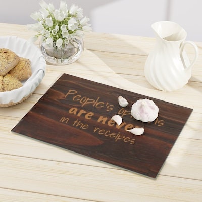 No Opinions Oak look Glass Cutting/Cheese Board,Kitchen quote,Gift for Valentine/Housewarming/Birthday/Anniversary/Graduation/Mothers Day